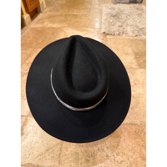 Black Wool Wide Brim Fedora Hat With Geometric Band By Universal Thread For Adul - Picture 2 of 5